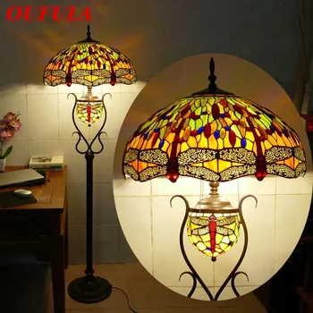 Под лампа OUFULA Тифани, американски ретро лампа за дневна, спалня, лампиона с оцветени стъкло в стил Кънтри