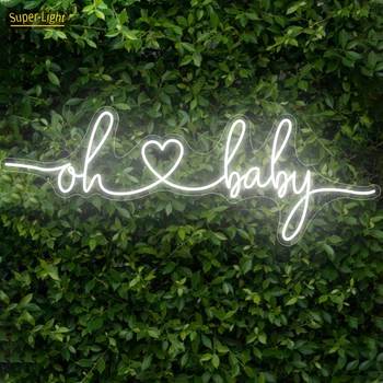 Голяма RGB/топло/бяло led неонова реклама Oh Baby Неонова реклама 100x35 см, изработени по поръчка неонова лампичка за украса на дома в стаята си за рожден Ден