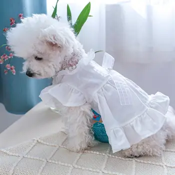 Сватбена рокля за бели кучета, сватбен костюм за младоженци, рокли на принцеси за кученца за малки кучета, луксозни дрехи за кучета, чихуахуа, померан