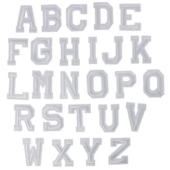 Икона с буквата a-Z, Надпис на Желязо Нашивках от Бели Полиестерни влакна, Дойде Апликация от Бели Бродирани Нашивкой 4 * 5 см
