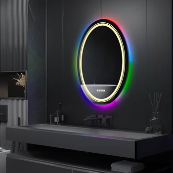 Огледало за баня LUVODI RGB подсветка, умно Овално Огледало с led с регулируема яркост, Противотуманное Огледало за душата със сензорен екран