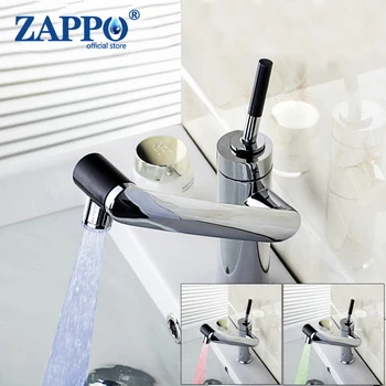 Смесител за мивка в банята ZAPPO LED с превръщането лост на 360 градуса, однорычажный смесител за топла и студена вода, монтиран на бортике от неръждаема стомана 304
