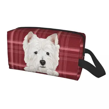 Пътна чанта за тоалетни принадлежности за кучета Уест Хайленд Уайт Териер Kawaii Westie Makeup Cosmetic Organizer За съхранение на женската козметика Dopp Kit Case