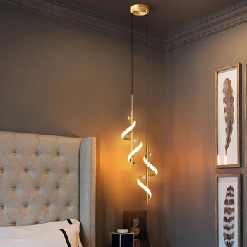 Скандинавски минимализъм, съвременната висококачествена подвесная лампа на спирала за главен линия, нощно шкафче за спалня, Полилей за украса на ресторанта, осветителни Тела