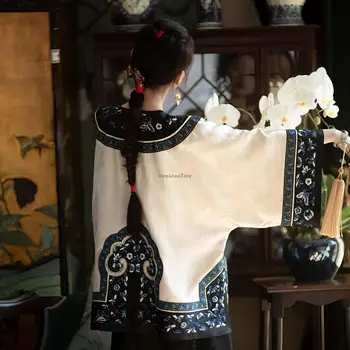 2024 новите китайски стилно винтажное рокля-чонсам, блуза-чонсам hanfu, рокля чонсам с винтажным цветисти принтом, топ qipao hanfu