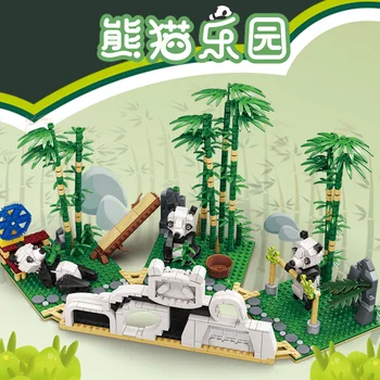 Сцена от културно-творчески серия Panda Park блок от малки частици, креативна модел, играчки за декорация, подарък за момичета и момчета за приятели