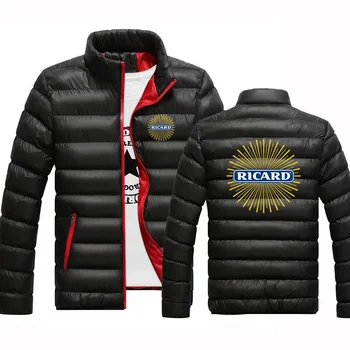 Есен-зима 2023, мъжки дрехи с логото на Ricard, Класически топло палто с яка-часова, Всекидневни сгъсти монофонични Жилетка, яке Стеганая