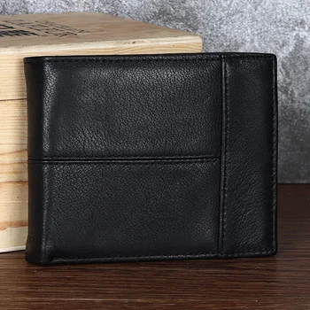 Мъжки портфейл zero от естествена кожа, къси, странично оттичане, фланец трикуспидалната портфейл, пари клип в стил ретро, мъжки чанти от телешка кожа