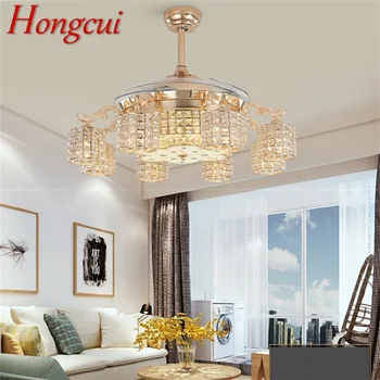 Hongcui Нов вентилатор на тавана с невидими хрусталем с дистанционно управление Модерна луксозна Златна лампа за дома