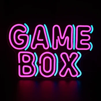 Неонова реклама Game Box за декора на стените Неонова реклама игри стая с захранван от USB за дома стените на стаята момчета, игри стая, клубни партита, бар