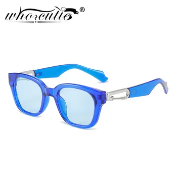 Уникални сини квадратни слънчеви очила с нитове, Жени, Мъже, марка 2022, Правоъгълни Метални слънчеви очила, Черни Модерни правоъгълни очила с UV400