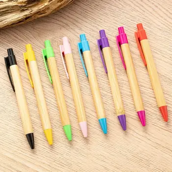 Комплекти химикалки и по 1БР, работно инструмент от бамбуково дърво за работното място, химикалка писалка с цветно мастило, на ученически канцеларски материали за учениците