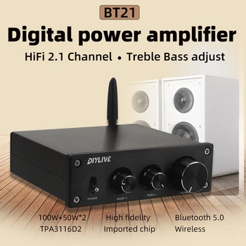 DIYLIVE BT21 Аудио 2.1 Субуфер Усилвател на динамиката на TPA3116 Аудио 50 W * 2 + 100 W Субуфер Независим Bluetooth 5.0 високи бас тонален