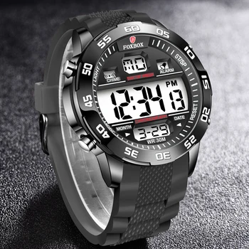 2023 FOXBOX Многофункционални мъжки спортни часовници, цифров часовник с led подсветка, Голям циферблат, Водоустойчив, светещи Мъжки спортни часовници, Електронни часовници