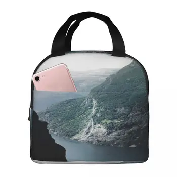 Nordic Fjord Landscape Никлас Густафсон, чанта за обяд, изолирано чанта за пикник, Кавайная чанта за обяд