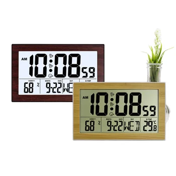 Цифрови LCD часовници с голям LCD дисплей, цифров часовник с термометър, стенни часовници с двойна настройка на алармата, декорация на спалня