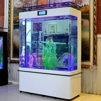Малък извит екологичен аквариум с рибки за всекидневната, творчески аквариум от изогнутого стъкло.