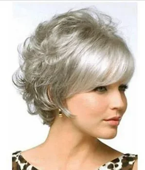 Нов Модерен Женски Перука С Къса Сребристо-сиви Вълнообразни Коса