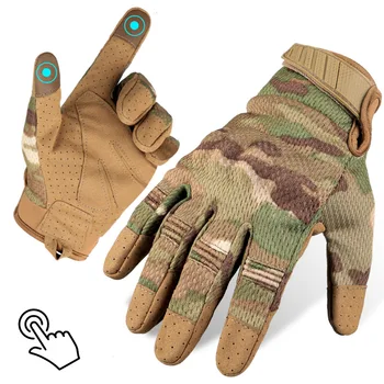 Тактически ръкавици с чувствителен на допир екран, армейски камуфлаж с мультикамерой на пълен пръст, мъжки ръкавици за скално катерене, стрелба, пейнтбола на открито.