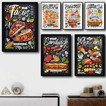 Плакати с храна, пържени Картофи, Бургери, пица, Сандвич, ресторант, кухня, Модерен дизайн, живопис, качеството на платното, картината за домашен интериор на стените