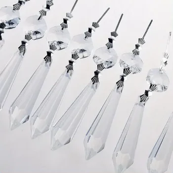 40 бр./лот 38 мм прозрачни части за полилеи + конектори-пеперуди, стъклени висулки, U-образни висящи призми за сватбена декорация