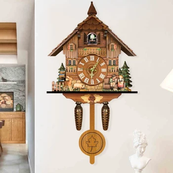 Часовници с кукувица Творчески стенни часовници с дървени звънене Декор Ретро Махалото за спални хол Кабинет, Офис подаръци