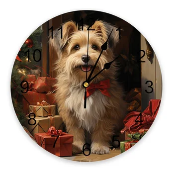 Коледна картина с маслени бои Куче Стенни часовници Безшумни цифрови часовници за декорация на дома спални, кухни Висящи часовници