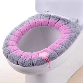Топла възглавница за седалката на тоалетната чиния, Домашна възглавница за седалката на тоалетната чиния в банята с удебелени дръжка, меко и удобно моющееся пръстен за тоалетна