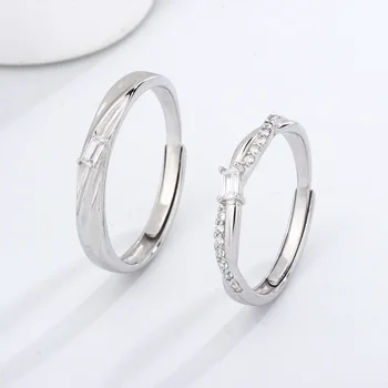Чифт пръстен от сребро 925 проба, инкрустированное цирконием, прост дизайн и изискан стил за ежедневно носене двойки.
