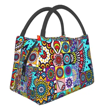 Цветни чанти за обяд с шарките на Анкара в африканския стил, женски термоизолированные чанти за обяд, геометрични контейнер за обяд и за офис, кутия за хранене на открито,