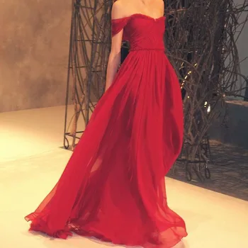 Евтини Индивидуално рокля vestido de noiva, червено, с дължина до пода, и с отворени рамене, деколте лодка, Шифоновое Вечерна рокля за бала 2018, рокли за шаферките