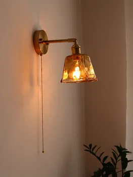 Стенен лампа от месинг и стъкло в японски стил в стил Ретро, Нощна лампа за спални, Баня, Килер, Стенни ключове