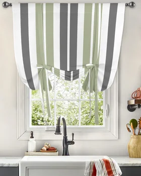 Завеса в сиво-зелената ивица за всекидневната, регулируеми пердета за кухня, кафенета, къси завеси на експозиции