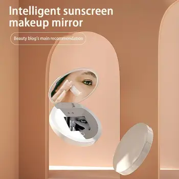 Интелигентна камера за тестване UV-слънцезащитен крем, грим Огледало с led осветление, перезаряжаемое Огледало за откриване на козметични слънцезащитни продукти, премахване на грим, Джобно