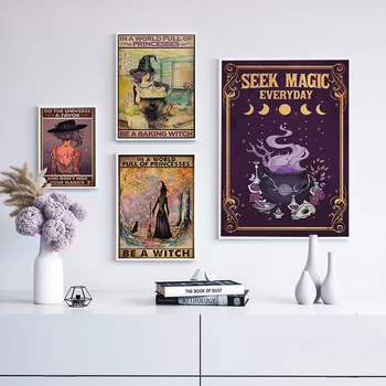 Картина върху платно Ретро плакати на Хелоуин В свят, пълен с принцеси, независимо Дали на вещици HD Плакат и щампи на стената за домашен декор на стаята