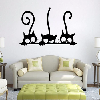 Подвижни фигурки на котки от PVC Прекрасен Самоклеящийся интериорен Дизайн Забавни Декорации за всекидневна Спални