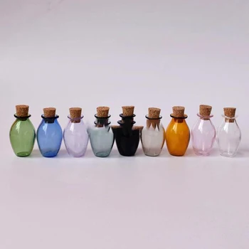 Миниатюрен куклена къща 2 елемента 1: 12 цветни Стъклени бутилки Корк Малка бутилка модел на кутии за бижута куклена къща