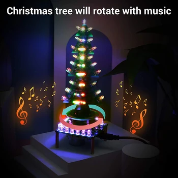 Въртяща се цветна музика, Коледно дърво, led водна лампа, Електронен комплект за diy, декор, Коледен подарък + Дишащи, леки детайли