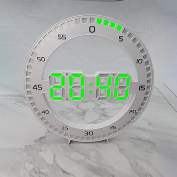 MOONBIFFY Светещи led стенен часовник календар, температурен термометър, Безшумни кръгли 3D Цифрови часовници за всекидневна