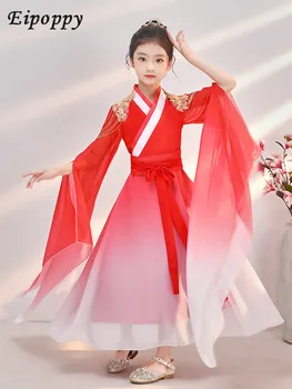 Бебешка рокля от висок клас за момичета в червено китайски стил, есента и зимата рокля за пиано представяне