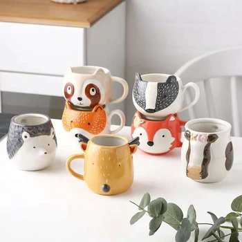 Мультяшная Керамични Кафеена чаша 3D Чаша с животни, Детски подарък Индивидуалност Творчески чаша за мляко, сок Панда Лисица Дива Свиня Чаша лосове