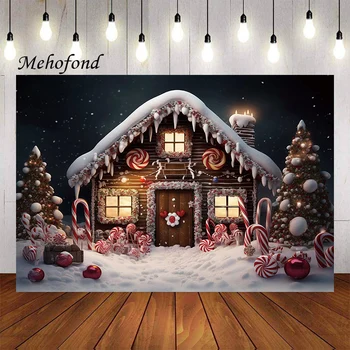 Фон за снимки Mehofond Зимна Коледна Конфетный Къща, в една Снежна Коледна Елха, Детска Семейно парти, Портретна декор, на Фона на фото студио