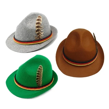 Лека фетровая шапка с украса от пера за жени и мъже, Дишаща Шапка за фестивал Октоберфест, с перо, западна фетровая шапка