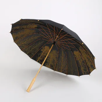 Чадър в китайски стил с дълга дръжка 16 семки ретро арт античен двойно чадър Hanfu с права дръжка двойка чадъри a genera