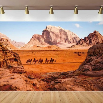 Снимка на пустинните пейзажи, на фона на разходка камила в пустиня Гоби, Фонът на снимката за фотосесия с прекрасни природни гледки
