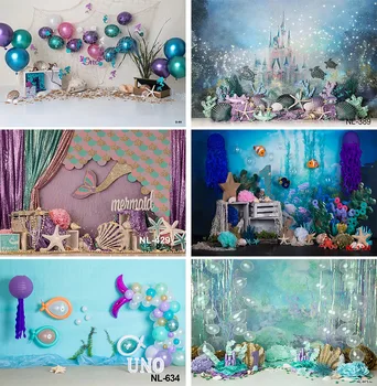 Фон за снимки, Русалка, под вода, Подводен Замък, Момичето, Торта за 1-ви рожден ден, Разделена Декор, на Фона на фото студио