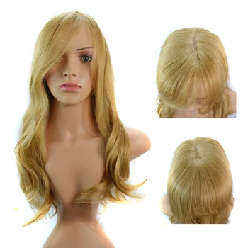 Средната част от Синтетични обемисти перуки от естествена линия на растеж на косата За жени, топлоустойчив, за cosplay, за парти Използвайте Златна перука с дължина 80 см