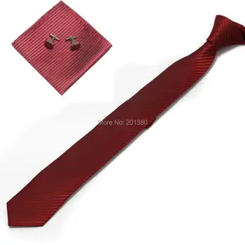 2018 Обикновен червен тънка вратовръзка на шията, комплект за мъже, носни кърпички, копчета за ръкавели