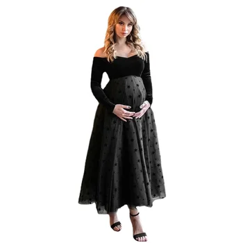 Черна роба, за бременни, рокли за фотосесии на бременни жени, черни дантелени рокли за фотография с дълъг ръкав, рокля за бременни
