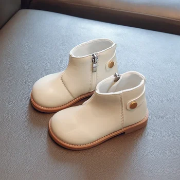 Къси ботуши за момичета прост дизайн, сладки бебешки ботильоны от мека кожа, есен 21-30, лек модерен универсален детски обувки